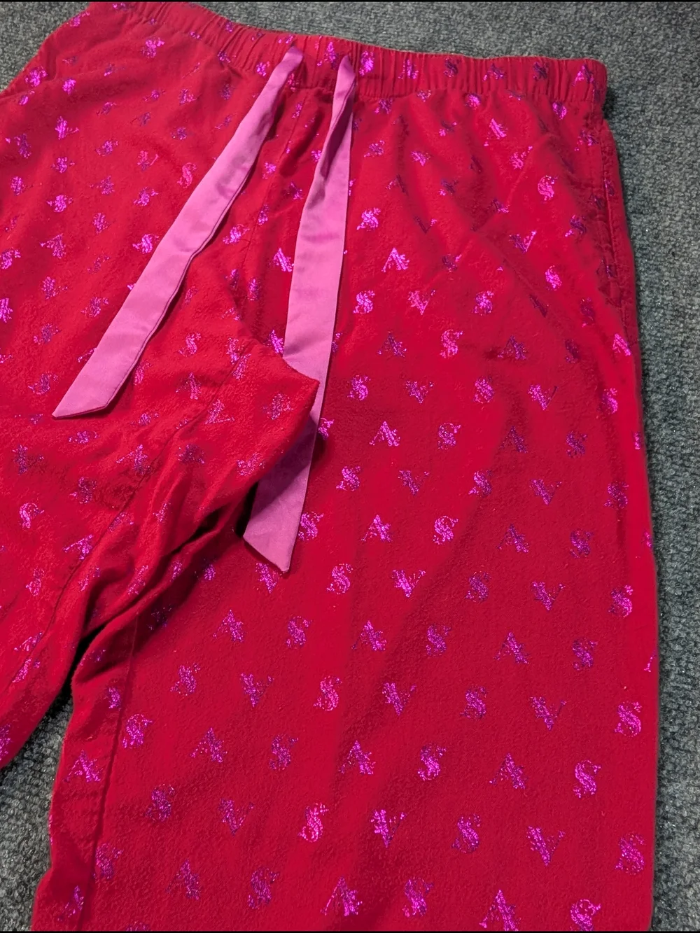 Victoria's Secret Women’s Small Red Sleep Pants with Satin Tie Glitter Logos